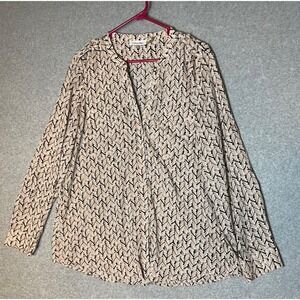 Calvin Klein Blouse Womens XL Herringbone Chiffon Roll Tab Sleeve Pockets Office